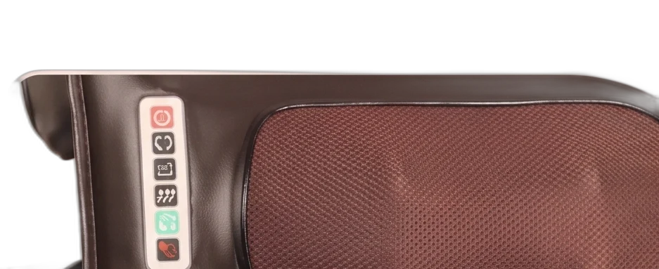 Close-up of the detachable neck pillow with kneading heads and six-button control panel
