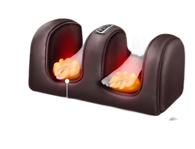 Leg and foot massage unit with heated kneading rollers